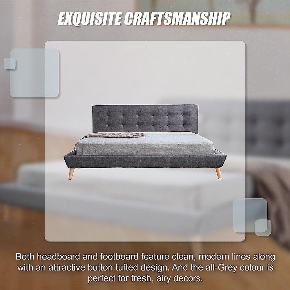 Linen Fabric Deluxe King Bed Frame Grey - Bedzy Australia