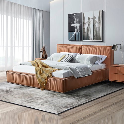 Louis King Bed Frame PU leather KD Slat in Wooden Legs - Furniture > Bedroom > Beds & Bed Frames - Bedzy Australia