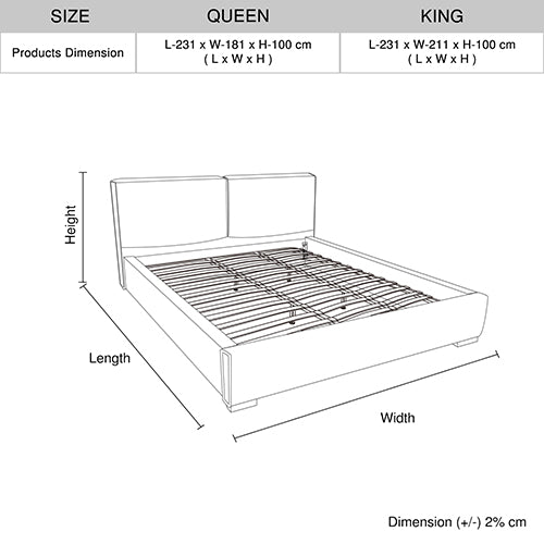 Louis King Bed Frame PU leather KD Slat in Wooden Legs - Furniture > Bedroom > Beds & Bed Frames - Bedzy Australia