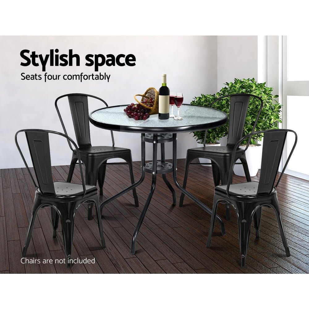 Outdoor Bar Table Glass Cafe Table Steel Side Parasol Hole - Furniture > Outdoor - Bedzy Australia