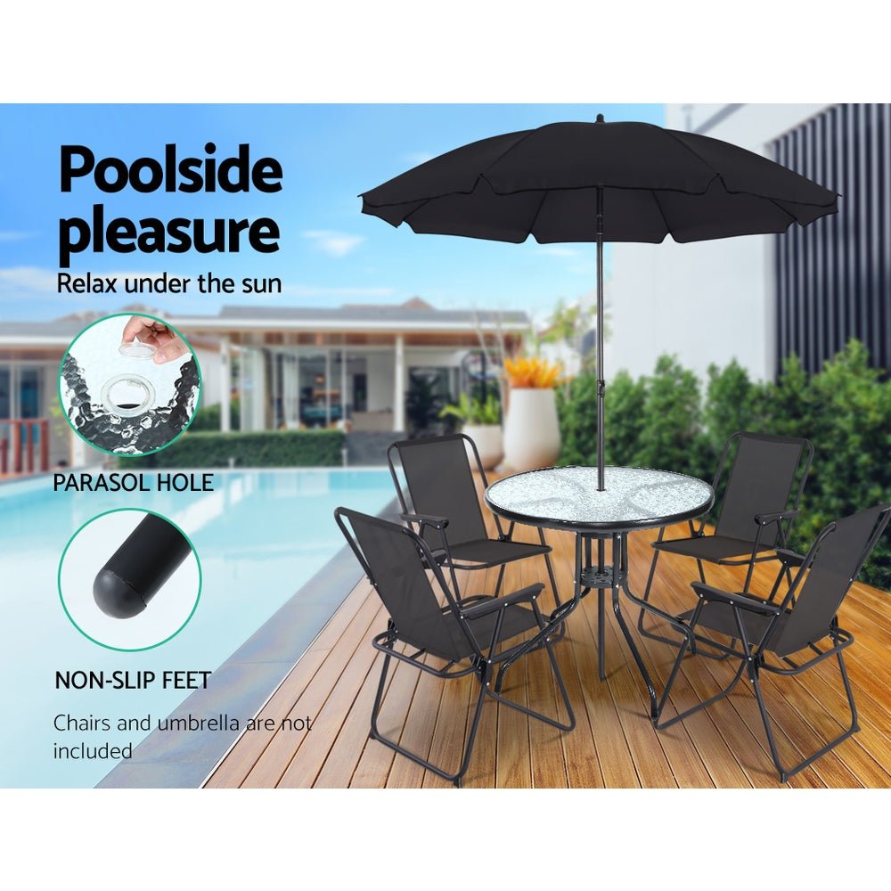 Outdoor Bar Table Glass Cafe Table Steel Side Parasol Hole - Furniture > Outdoor - Bedzy Australia