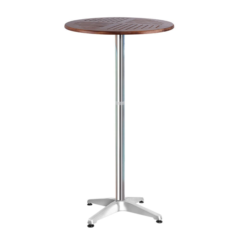 Outdoor Bar Table Wooden Cafe Table Aluminium Pole Round - Furniture > Outdoor - Bedzy Australia