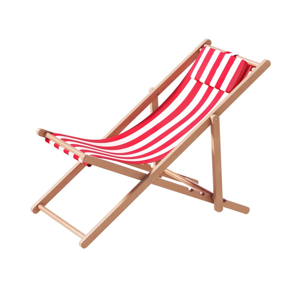 Outdoor Deck Chair Wooden Sun Lounge Folding Beach Patio Furniture Red - Furniture > Outdoor - Bedzy Australia