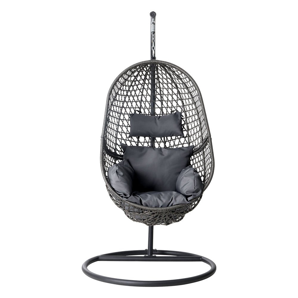 Outdoor Egg Swing Chair Wicker Rattan Furniture Pod Stand Cushion Black - Furniture > Outdoor - Bedzy Australia