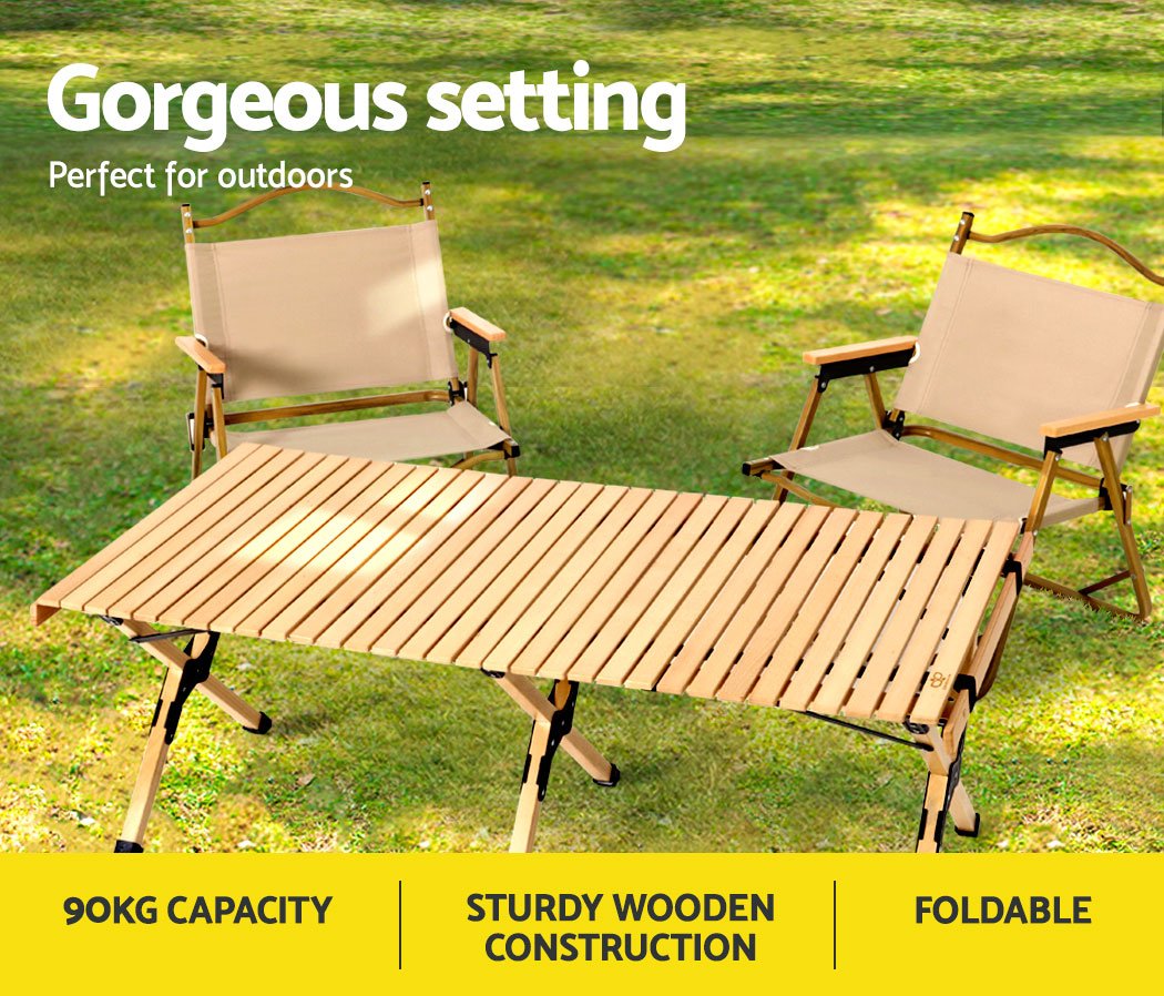 Outdoor Furniture Wooden Egg Roll Picnic Table Camping Desk 120CM - Furniture > Outdoor - Bedzy Australia