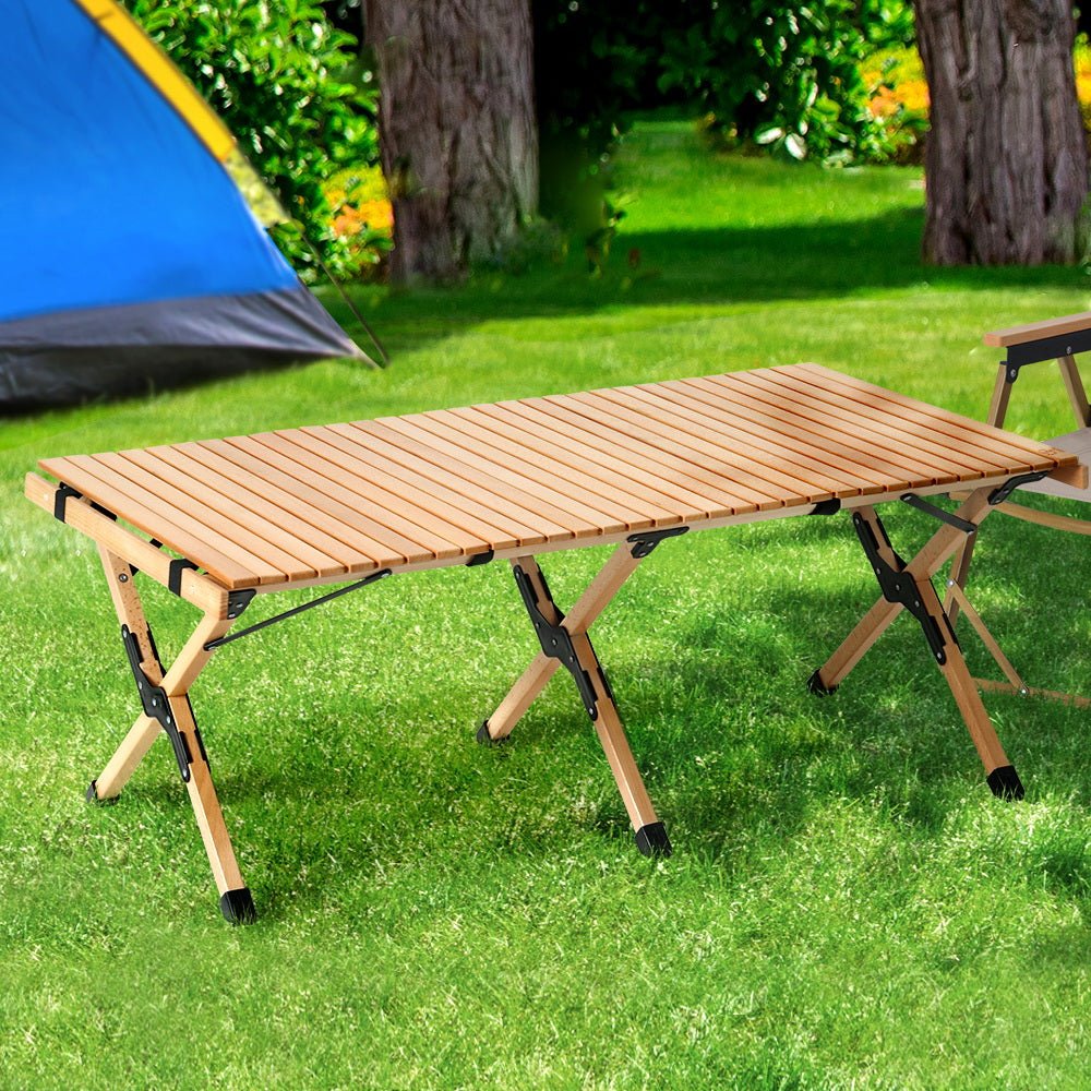 Outdoor Furniture Wooden Egg Roll Picnic Table Camping Desk 120CM - Furniture > Outdoor - Bedzy Australia