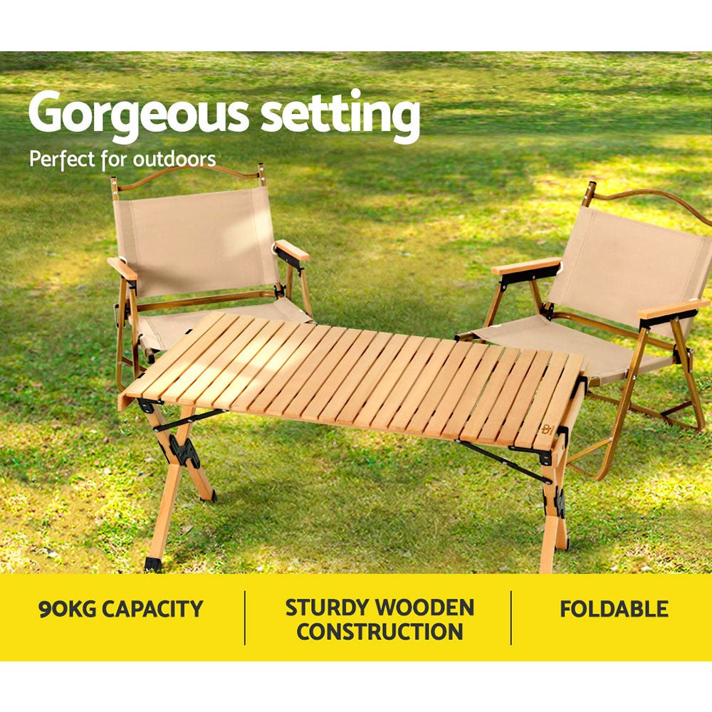 Outdoor Furniture Wooden Egg Roll Picnic Table Camping Desk 90CM - Furniture > Outdoor - Bedzy Australia