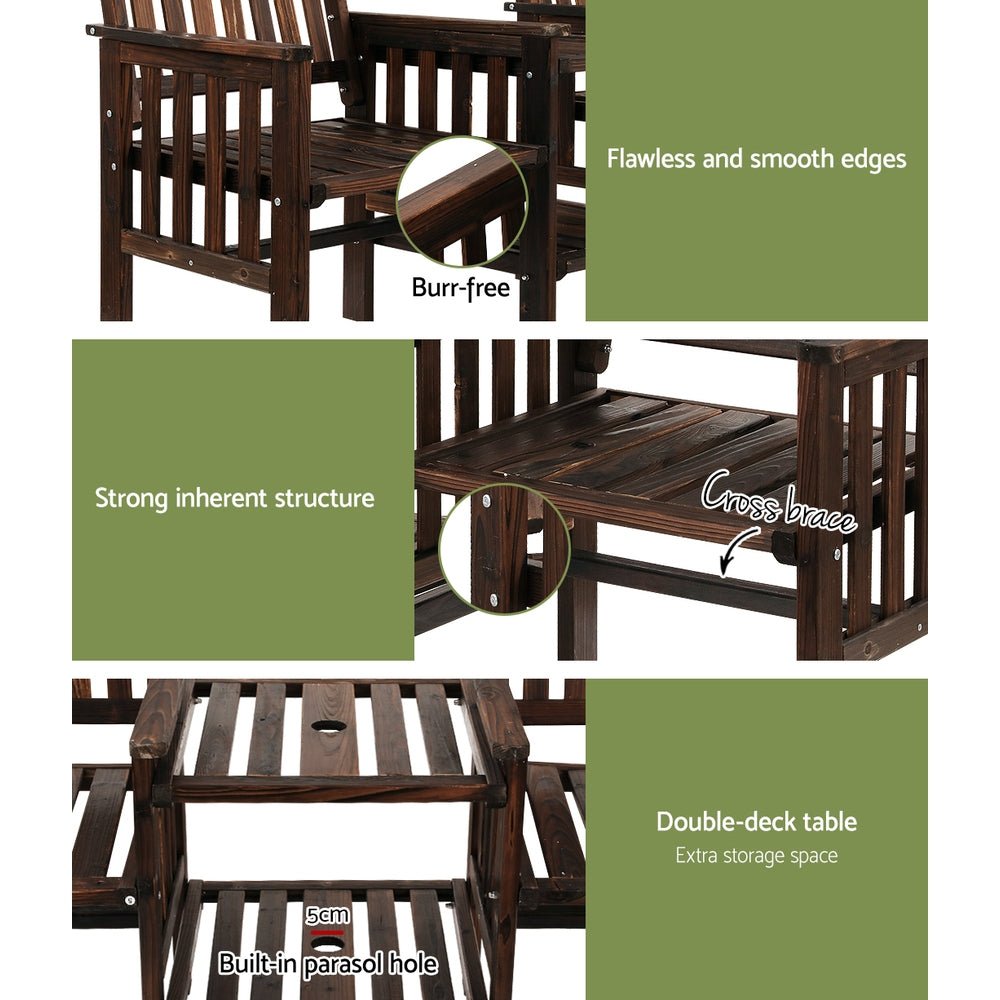 Outdoor Garden Bench Loveseat Wooden Table Chairs Patio Furniture Charcoal - Furniture > Outdoor - Bedzy Australia