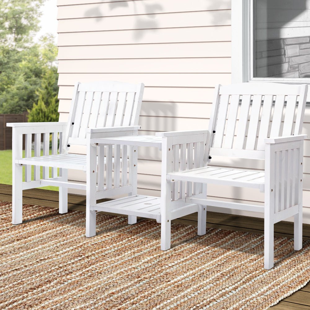 Outdoor Garden Bench Loveseat Wooden Table Chairs Patio Furniture White - Furniture > Outdoor - Bedzy Australia