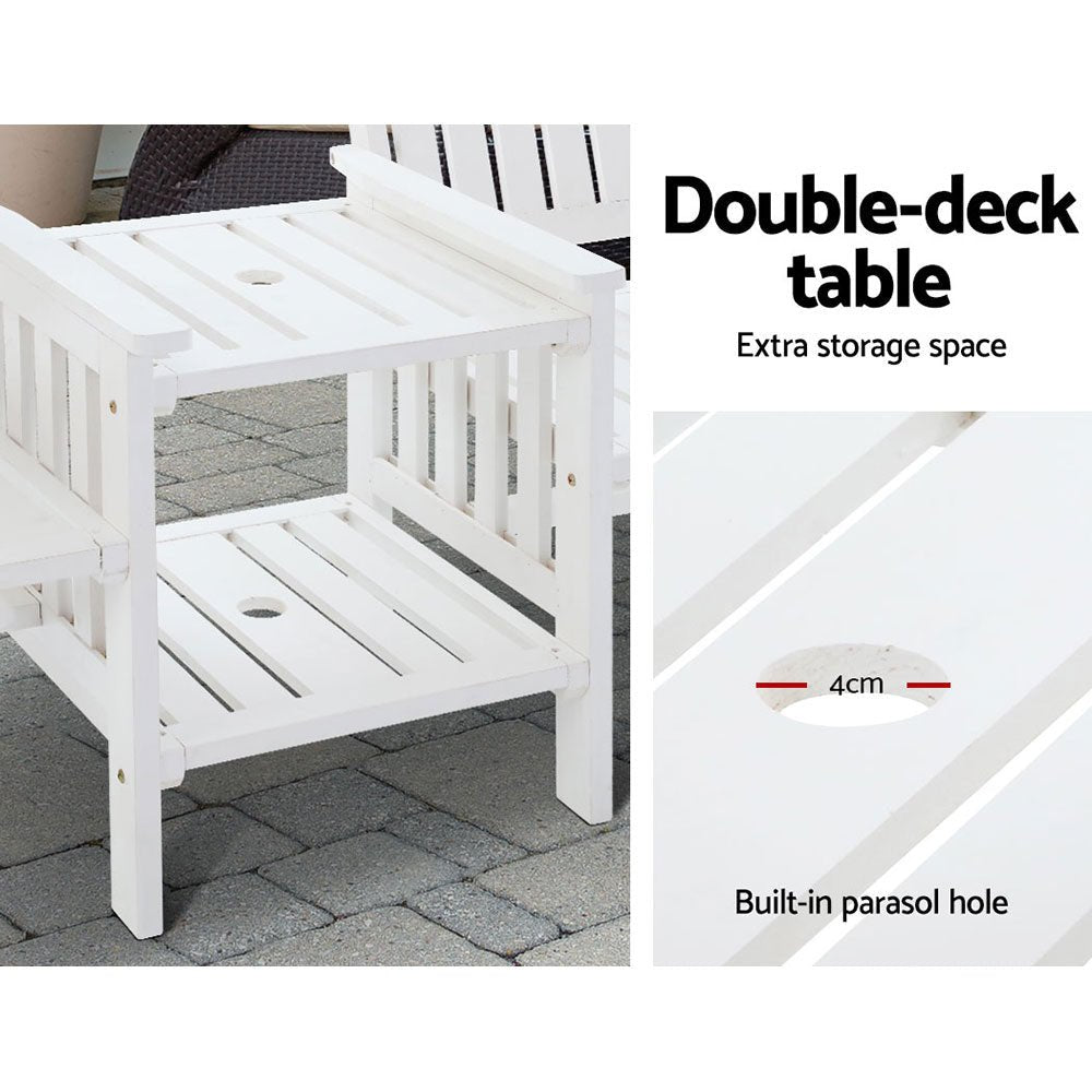 Outdoor Garden Bench Loveseat Wooden Table Chairs Patio Furniture White - Furniture > Outdoor - Bedzy Australia