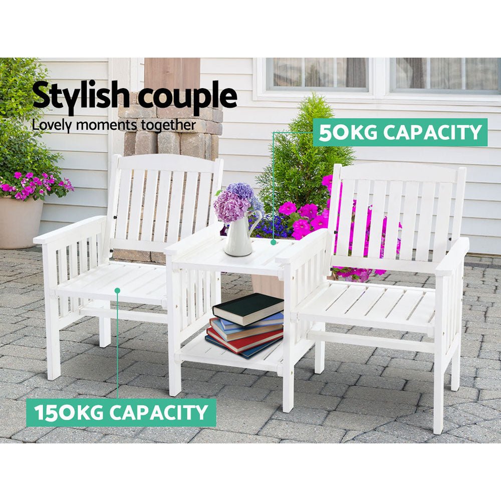 Outdoor Garden Bench Loveseat Wooden Table Chairs Patio Furniture White - Furniture > Outdoor - Bedzy Australia