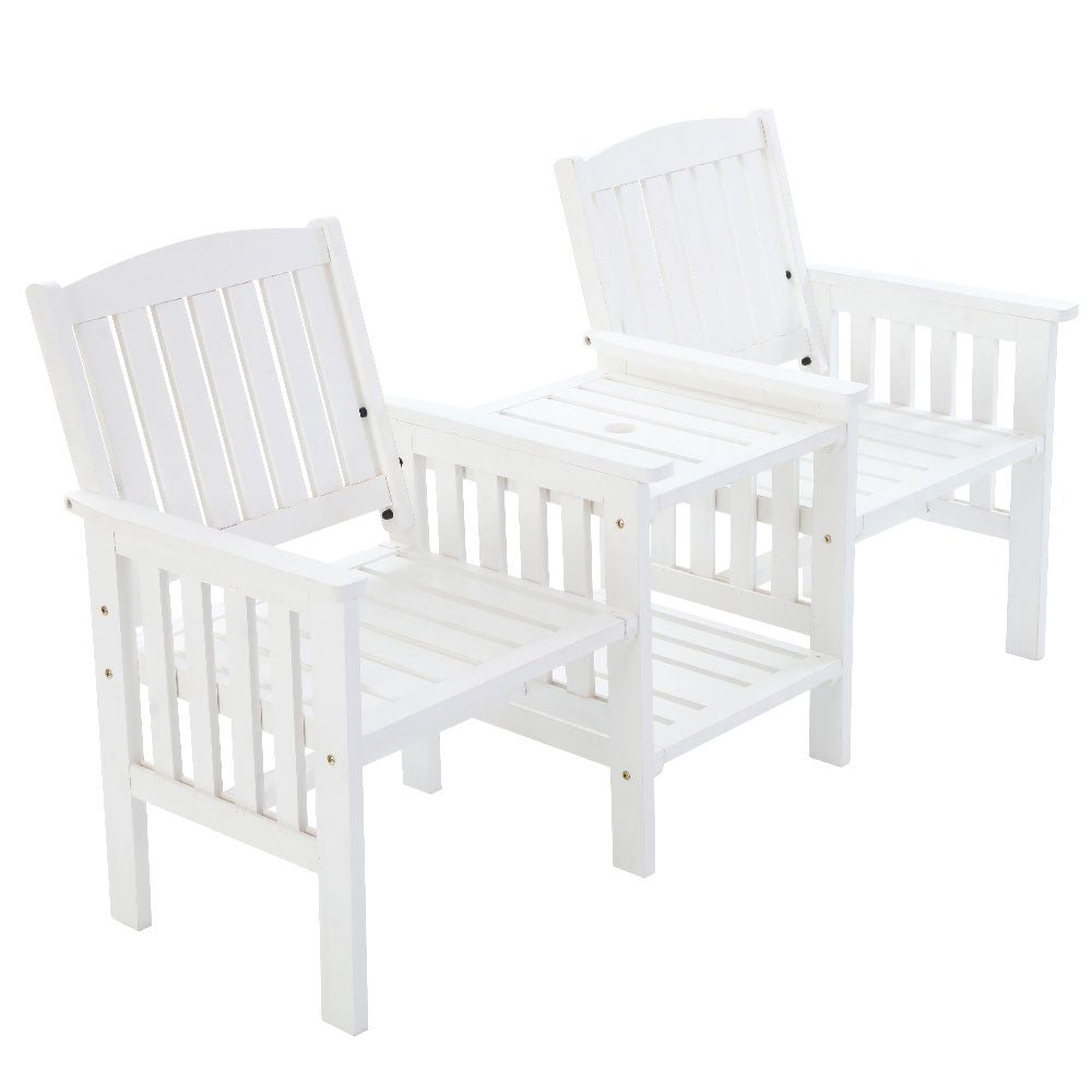 Outdoor Garden Bench Loveseat Wooden Table Chairs Patio Furniture White - Furniture > Outdoor - Bedzy Australia