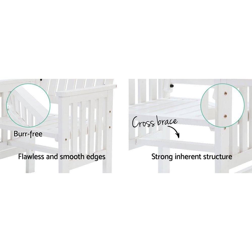 Outdoor Garden Bench Loveseat Wooden Table Chairs Patio Furniture White - Furniture > Outdoor - Bedzy Australia