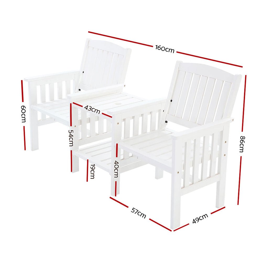 Outdoor Garden Bench Loveseat Wooden Table Chairs Patio Furniture White - Furniture > Outdoor - Bedzy Australia