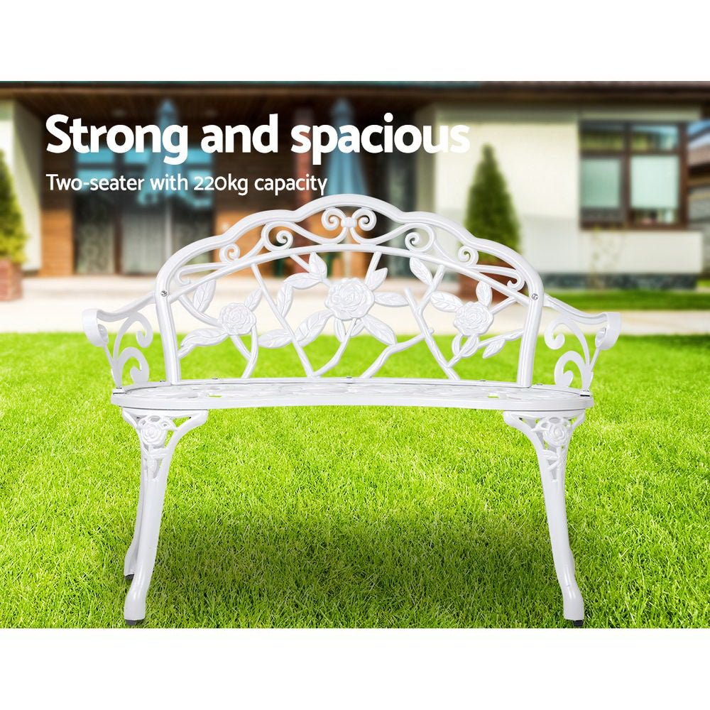 Outdoor Garden Bench Seat 100cm Cast Aluminium Outdoor Patio Chair Vintage White - Furniture > Outdoor - Bedzy Australia