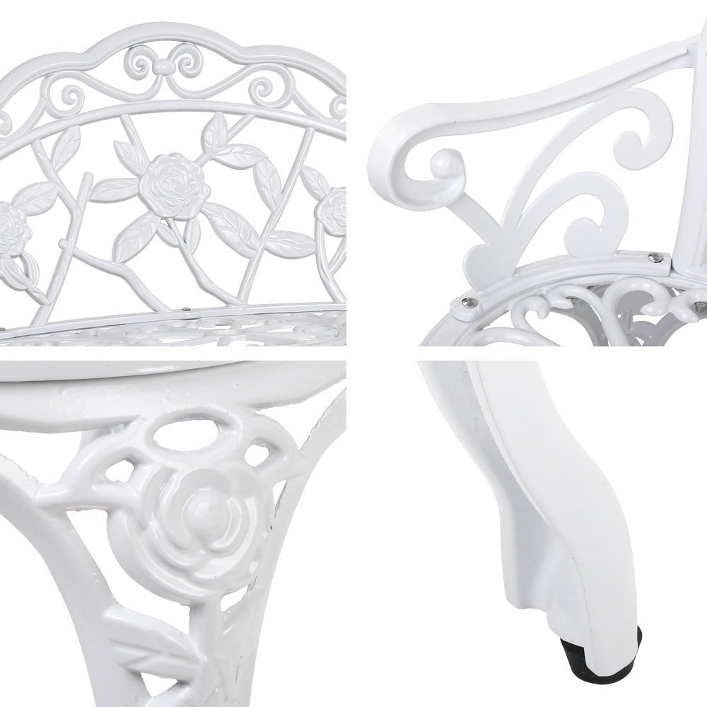 Outdoor Garden Bench Seat 100cm Cast Aluminium Outdoor Patio Chair Vintage White - Furniture > Outdoor - Bedzy Australia