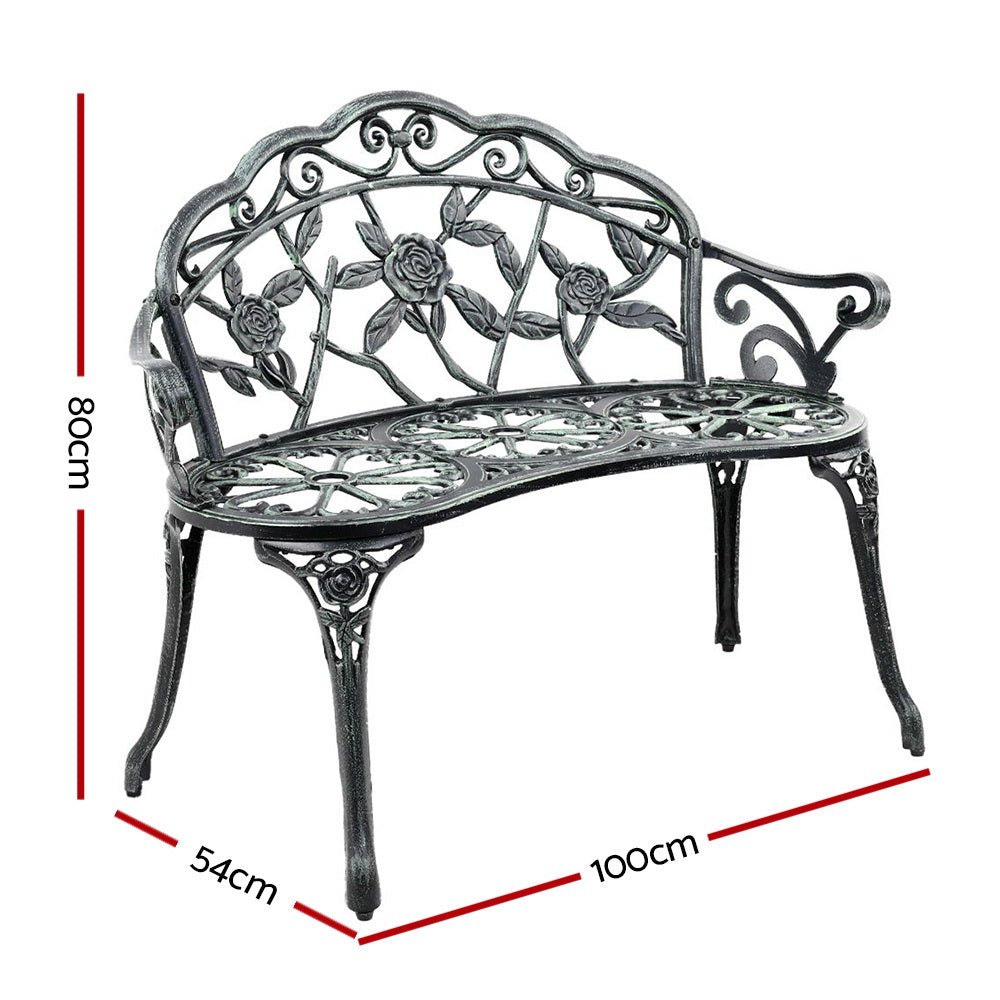 Outdoor Garden Bench Seat 100cm Cast Aluminium Patio Chair Vintage Green - Furniture > Outdoor - Bedzy Australia