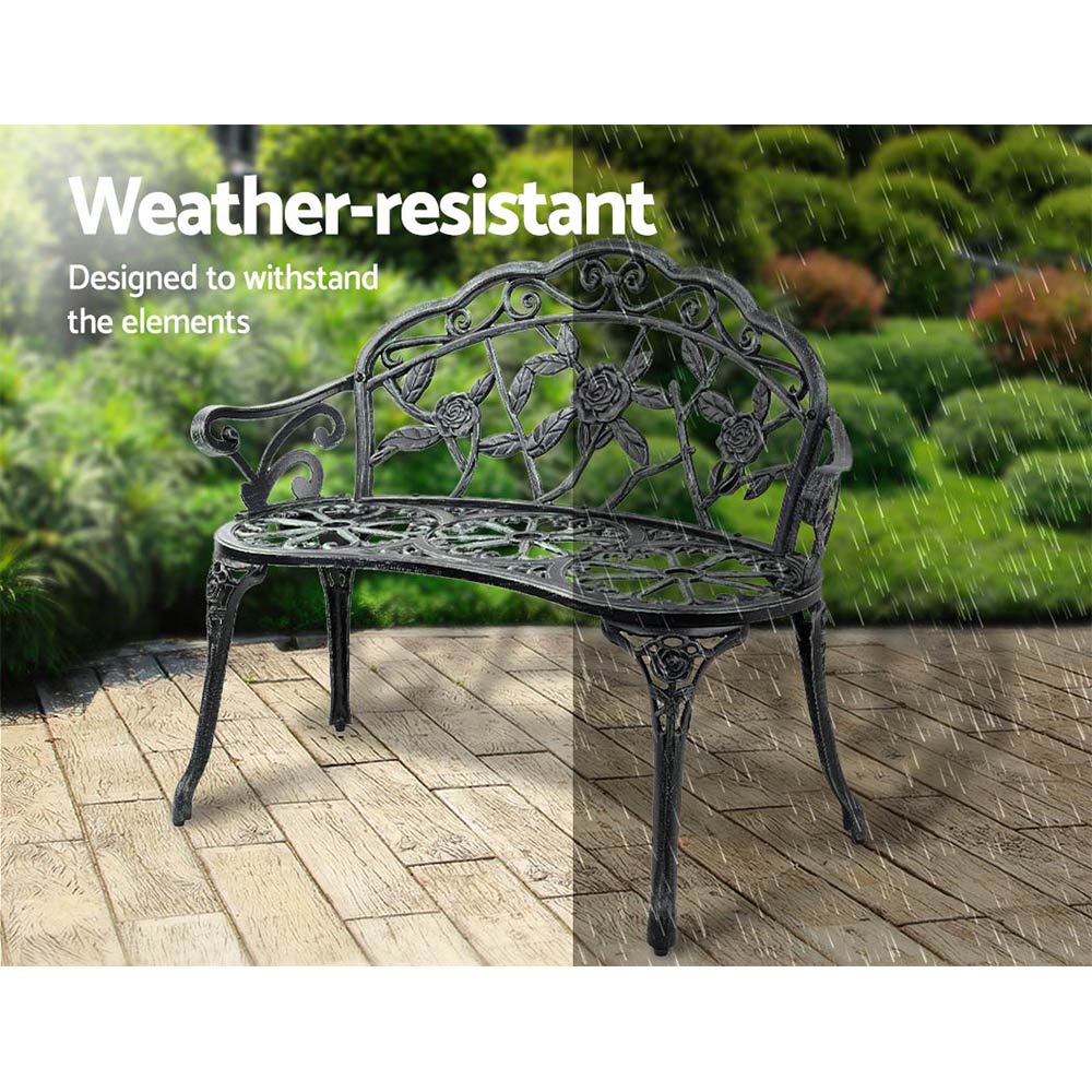 Outdoor Garden Bench Seat 100cm Cast Aluminium Patio Chair Vintage Green - Furniture > Outdoor - Bedzy Australia