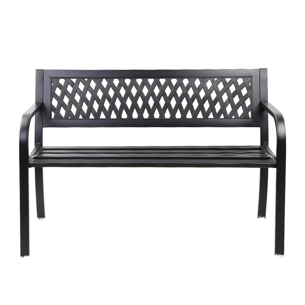 Outdoor Garden Bench Seat Steel Outdoor Furniture 2 Seater Park Black - Furniture > Outdoor - Bedzy Australia