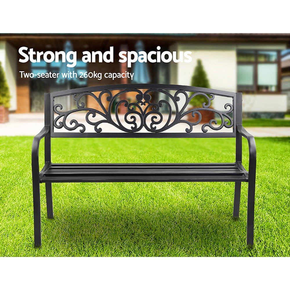 Outdoor Garden Bench Seat Steel Outdoor Furniture 3 Seater Park Black - Furniture > Outdoor - Bedzy Australia