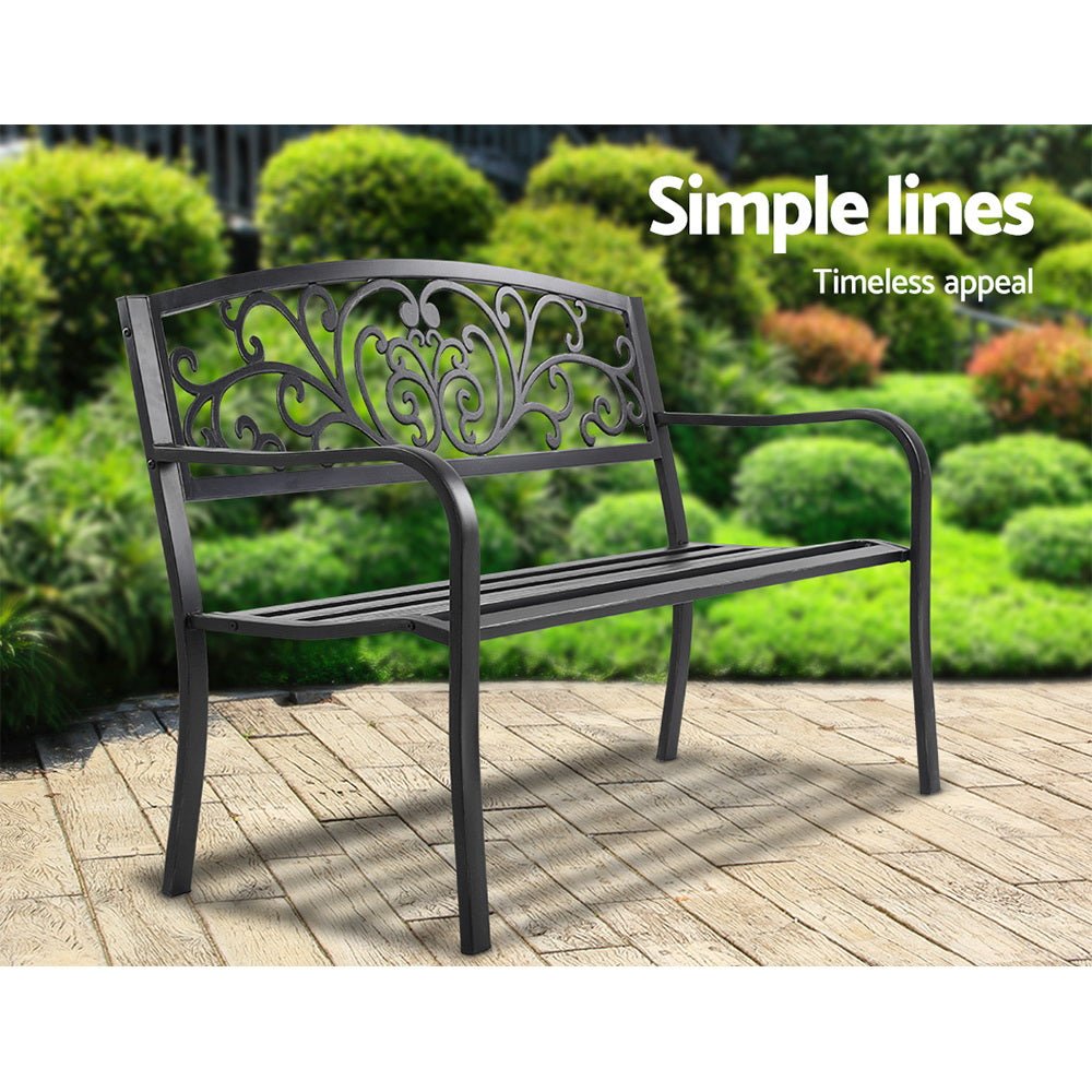 Outdoor Garden Bench Seat Steel Outdoor Furniture 3 Seater Park Black - Furniture > Outdoor - Bedzy Australia