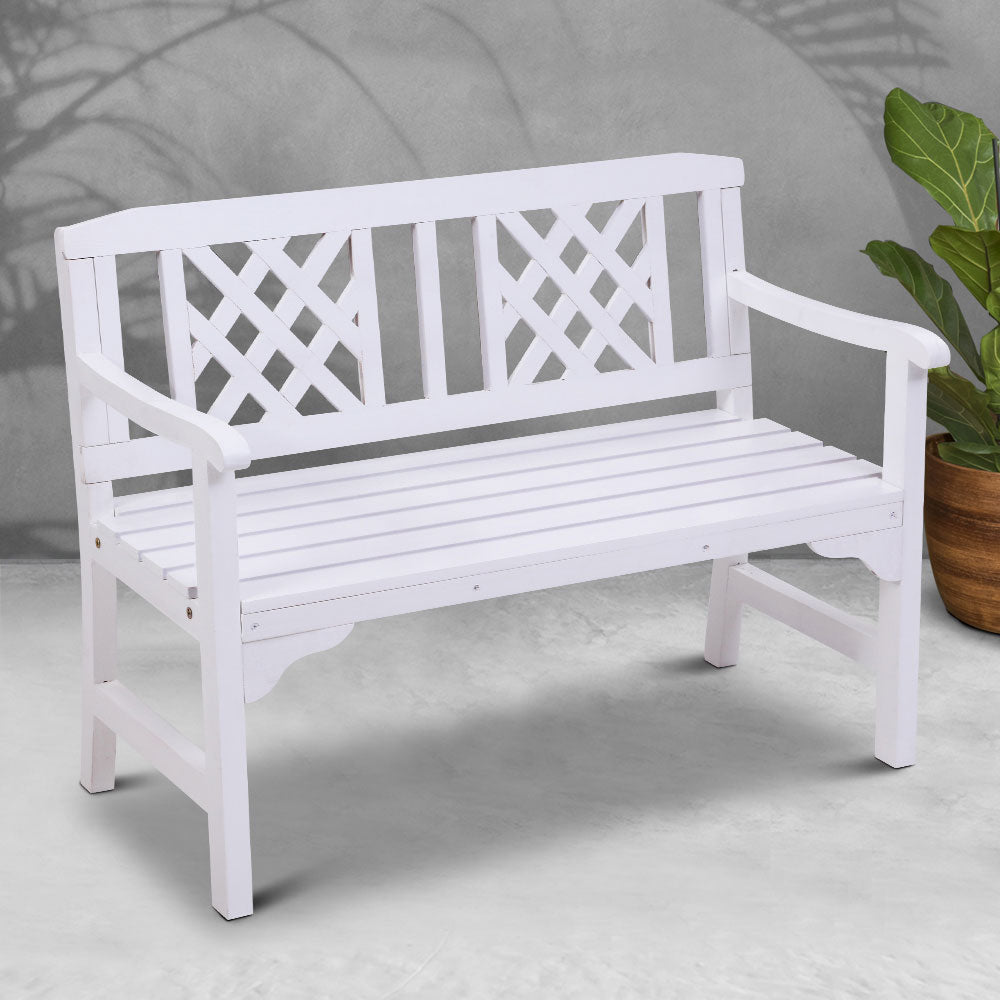 Outdoor Garden Bench Wooden Chair 2 Seat Patio Furniture Lounge White - Furniture > Outdoor - Bedzy Australia