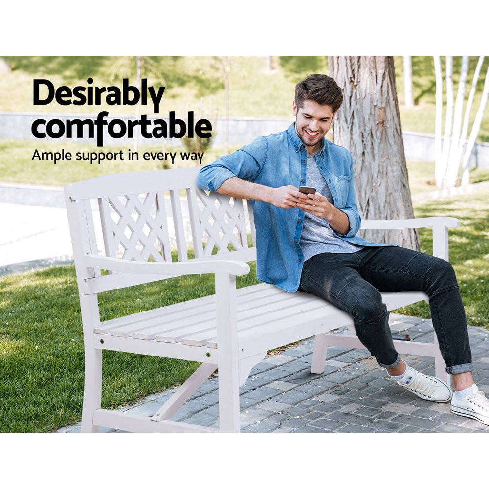 Outdoor Garden Bench Wooden Chair 3 Seat Patio Furniture Lounge White - Furniture > Outdoor - Bedzy Australia