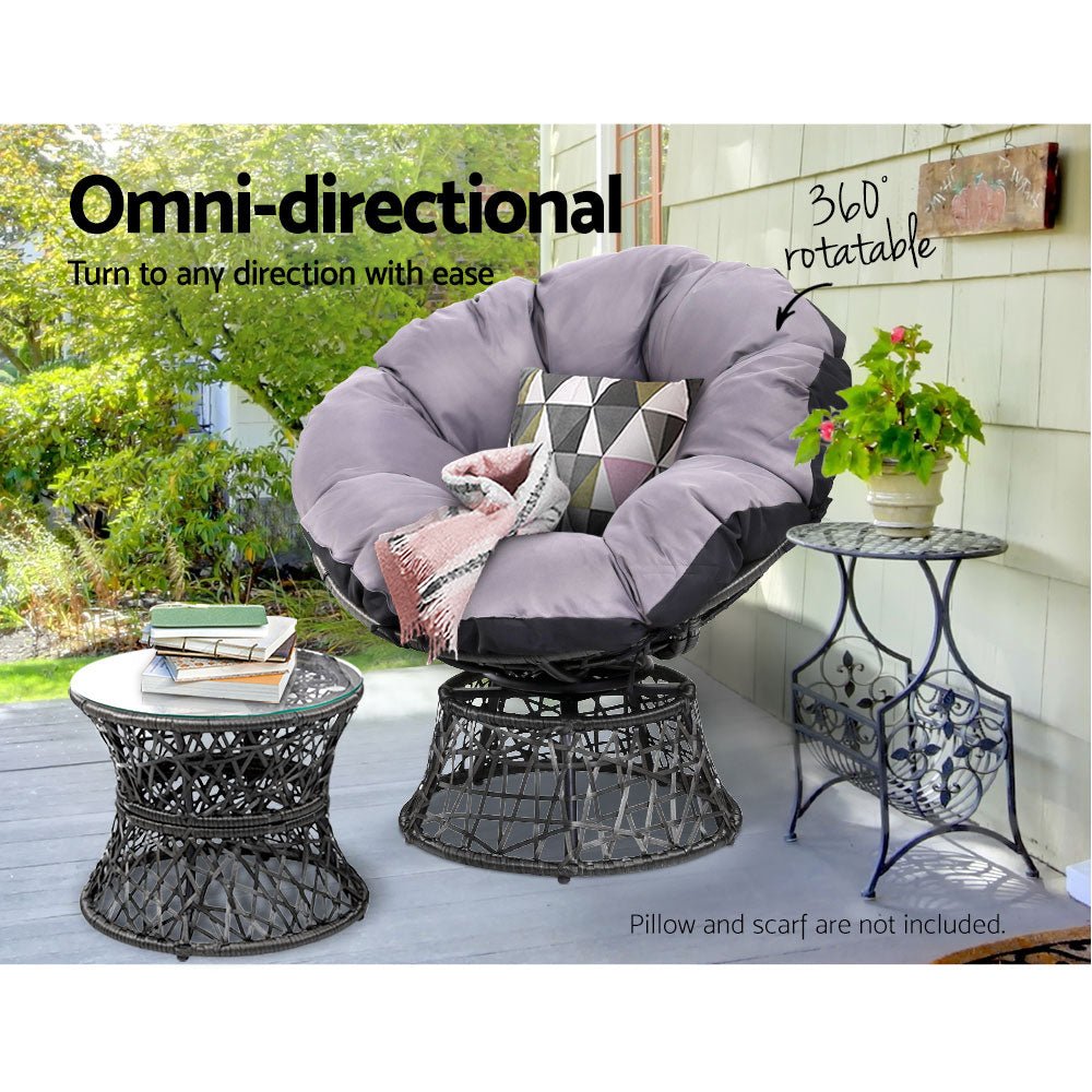 Outdoor Lounge Setting Papasan Chair Wicker Table Garden Furniture Black - Furniture > Bar Stools & Chairs - Bedzy Australia
