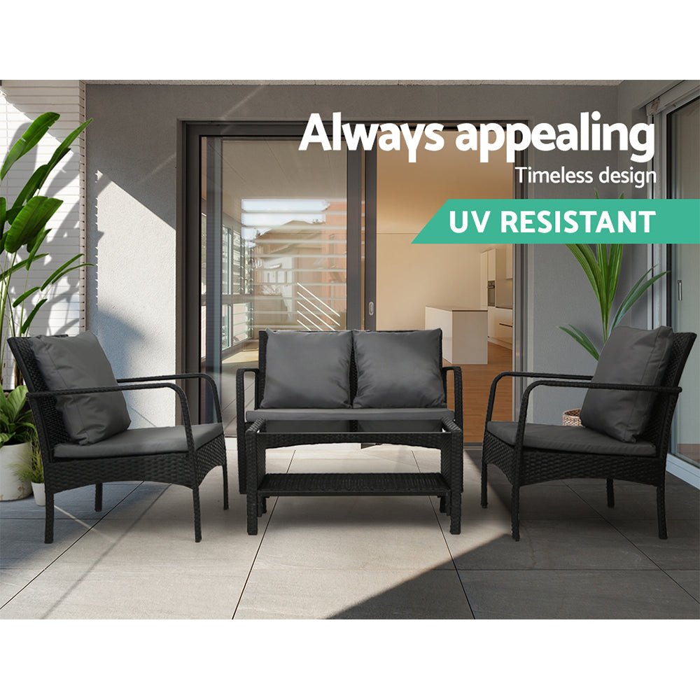 Outdoor Sofa Set Lounge Setting Wicker Table and Chairs Garden Patio Furniture - Furniture > Outdoor - Bedzy Australia