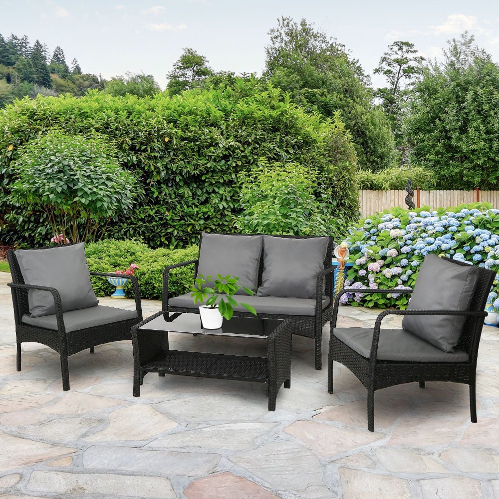 Outdoor Sofa Set Lounge Setting Wicker Table and Chairs Garden Patio Furniture - Furniture > Outdoor - Bedzy Australia