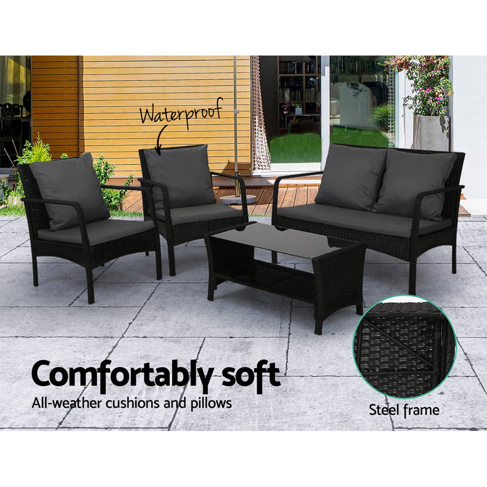 Outdoor Sofa Set Lounge Setting Wicker Table and Chairs Garden Patio Furniture - Furniture > Outdoor - Bedzy Australia