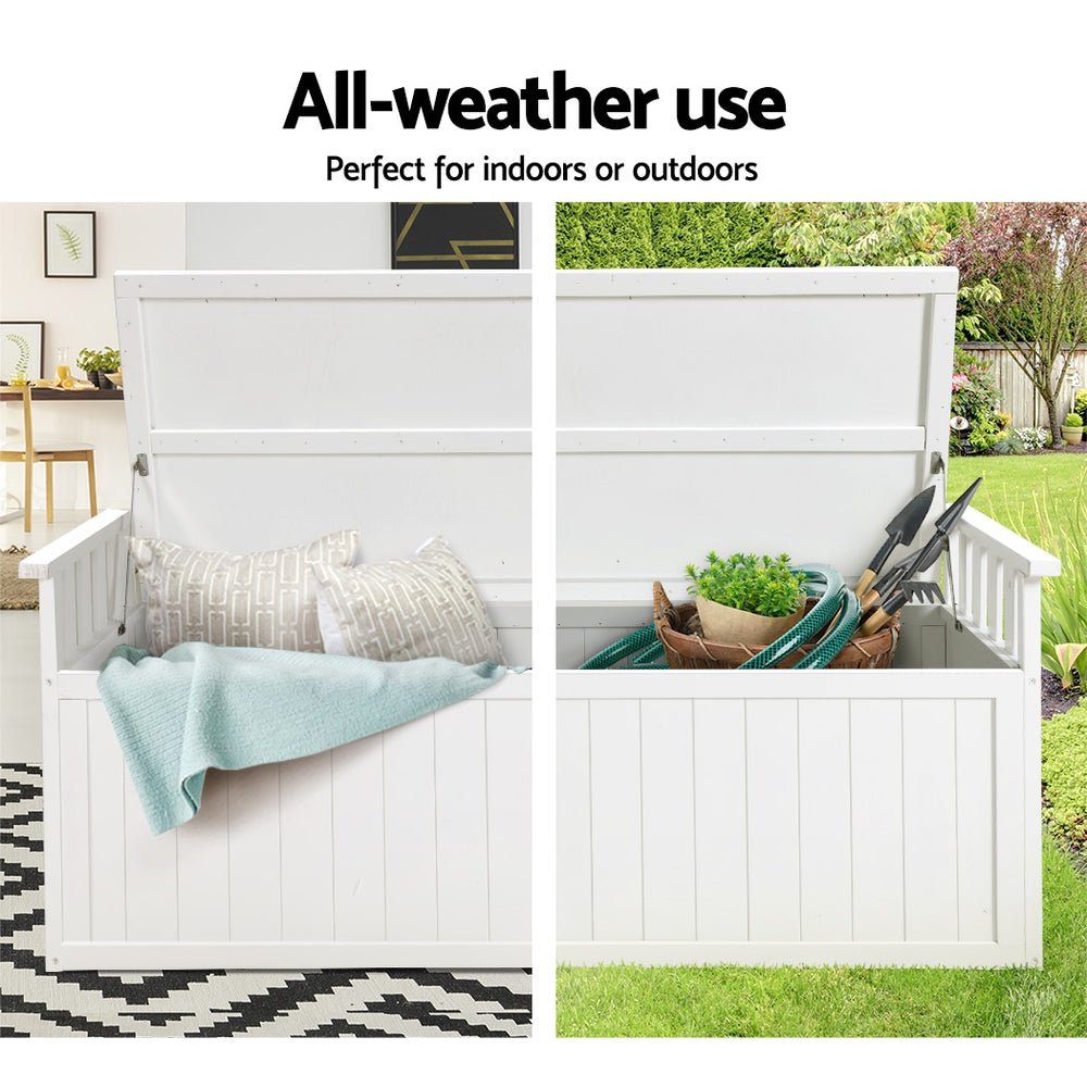 Outdoor Storage Bench Box 129cm Wooden Garden Toy Chest Sheds Patio Furniture XL White - Furniture > Outdoor - Bedzy Australia