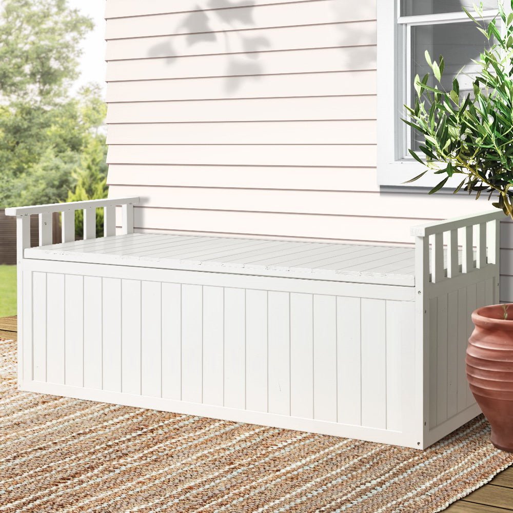 Outdoor Storage Bench Box 129cm Wooden Garden Toy Chest Sheds Patio Furniture XL White - Furniture > Outdoor - Bedzy Australia