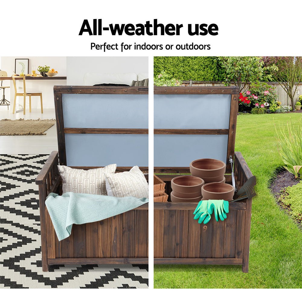 Outdoor Storage Bench Box Wooden Garden Toy Tool Shed Patio Furniture Charcoal - Furniture > Outdoor - Bedzy Australia