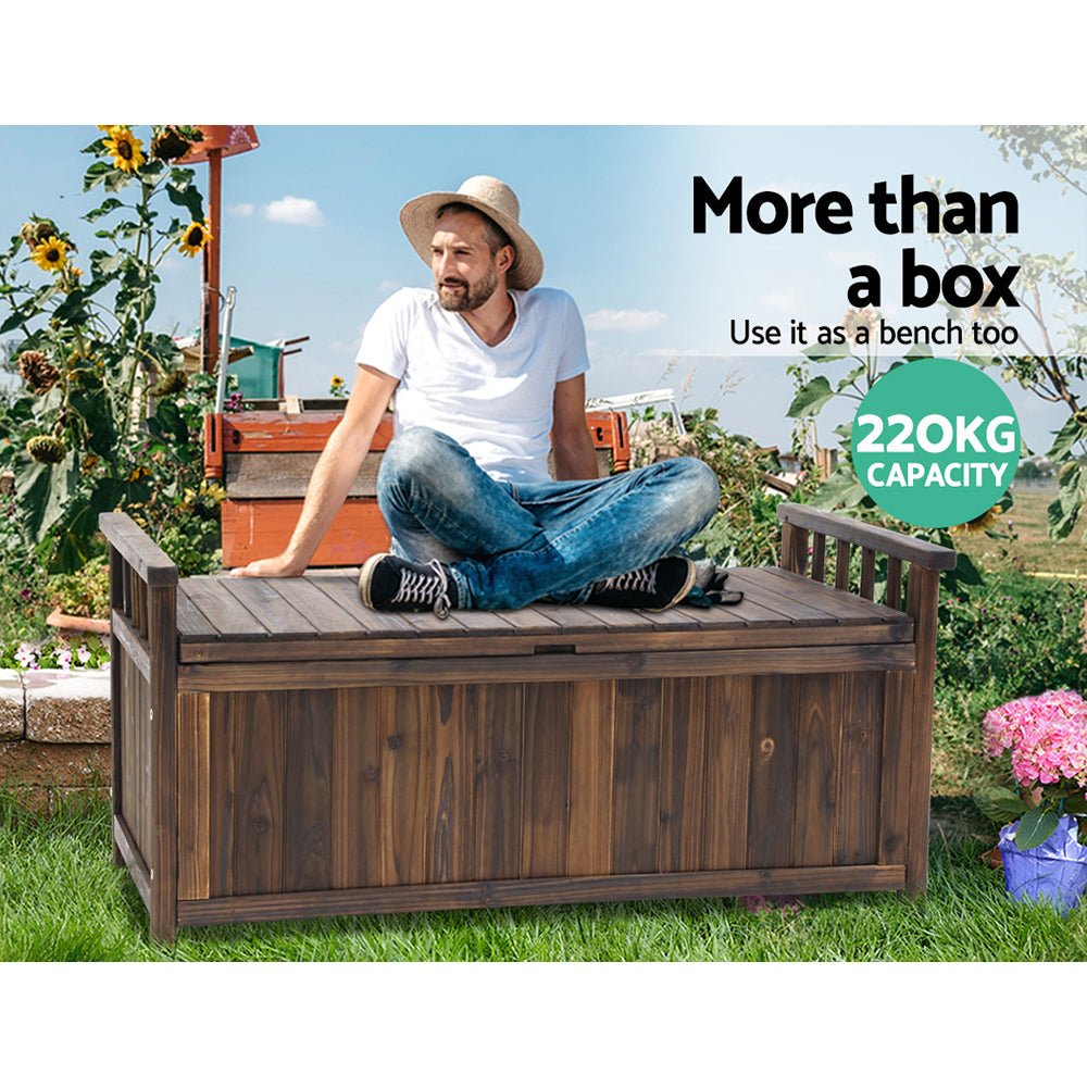 Outdoor Storage Bench Box Wooden Garden Toy Tool Shed Patio Furniture Charcoal - Furniture > Outdoor - Bedzy Australia