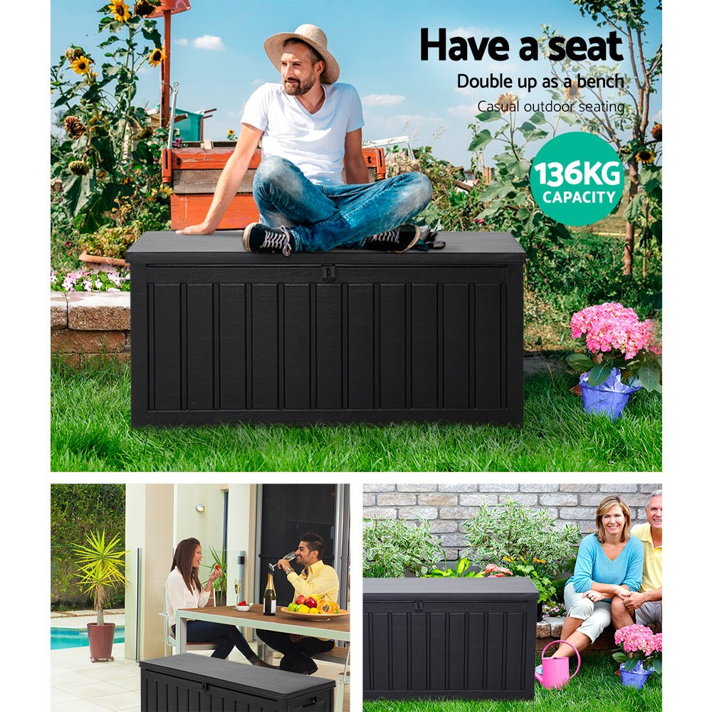 Outdoor Storage Box 240L Container Lockable Garden Bench Tool Shed Black - Home & Garden > Storage - Bedzy Australia