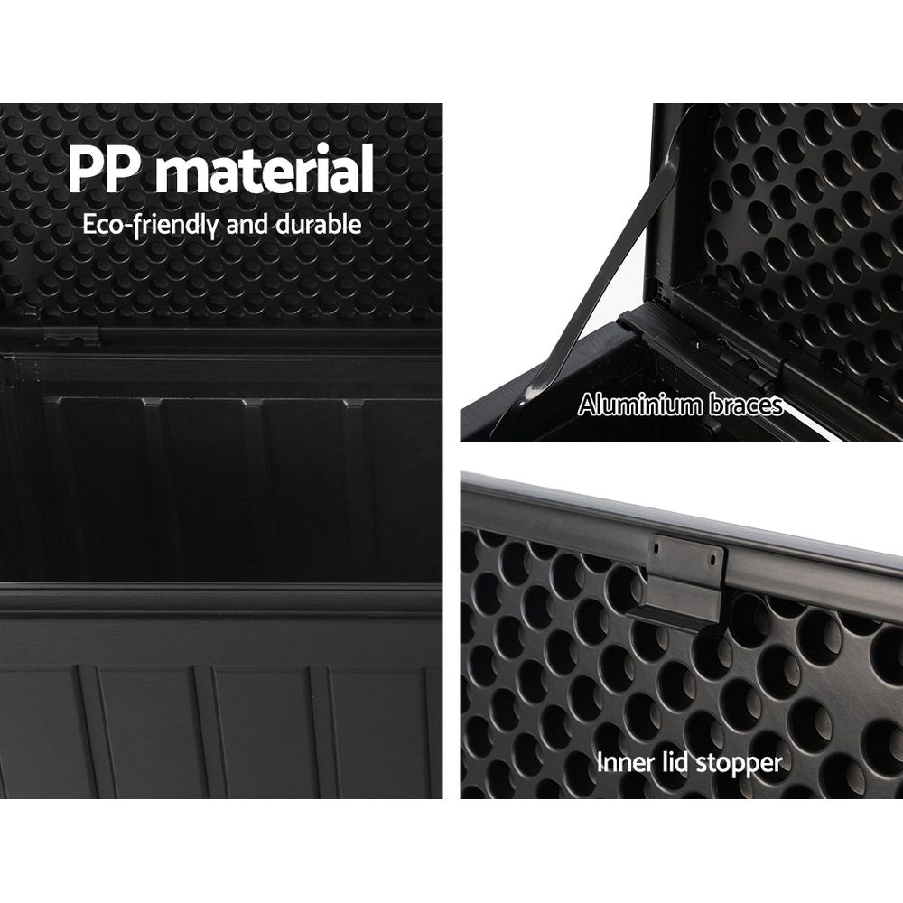 Outdoor Storage Box 240L Container Lockable Garden Bench Tool Shed Black - Home & Garden > Storage - Bedzy Australia