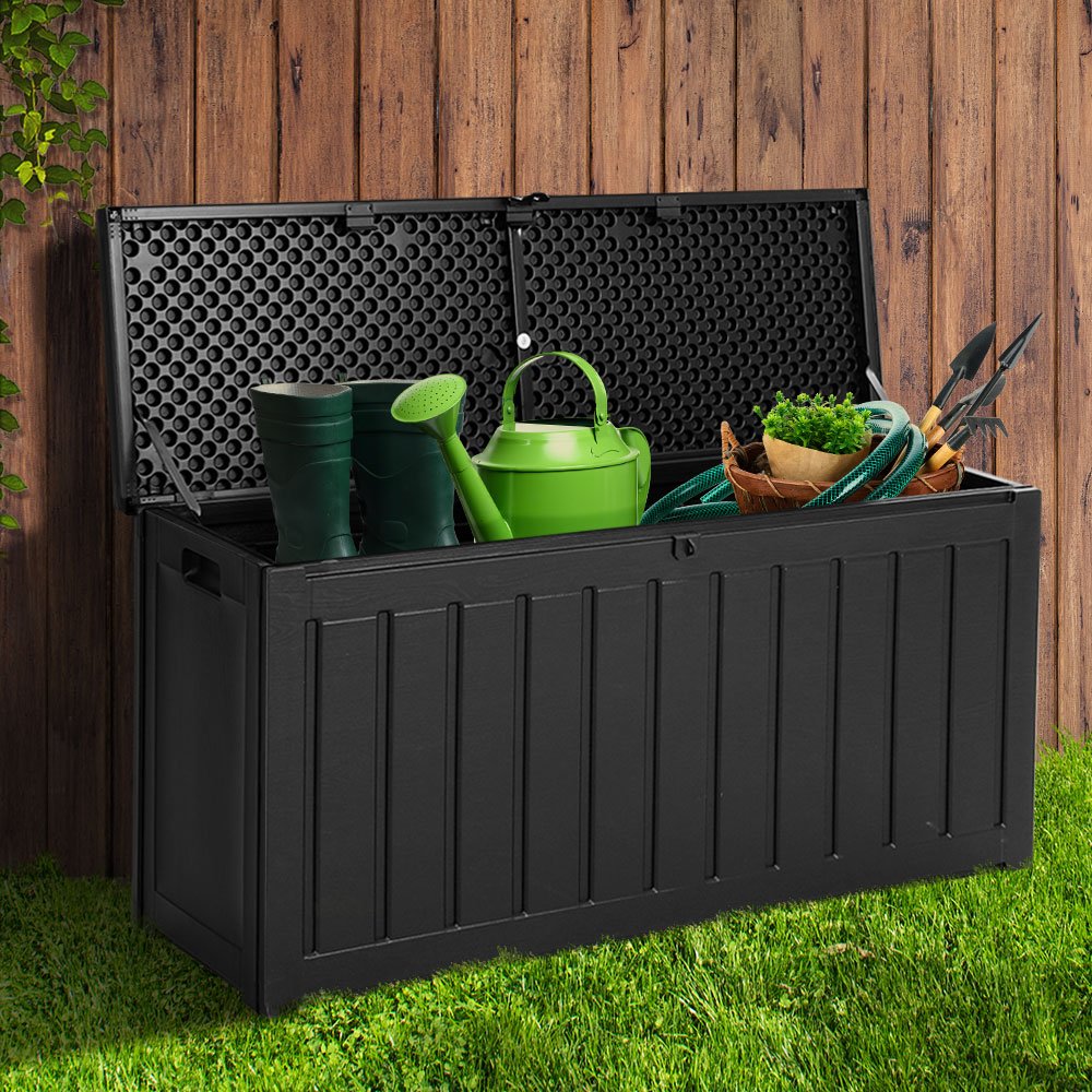 Outdoor Storage Box 240L Container Lockable Garden Bench Tool Shed Black - Home & Garden > Storage - Bedzy Australia