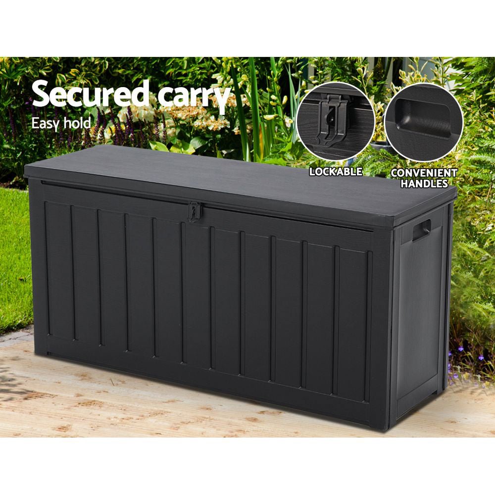 Outdoor Storage Box 240L Container Lockable Garden Bench Tool Shed Black - Home & Garden > Storage - Bedzy Australia