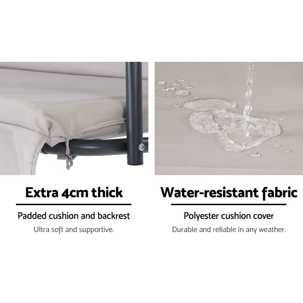 Outdoor Swing Chair Garden Bench Furniture Canopy 3 Seater Beige - Furniture > Outdoor - Bedzy Australia