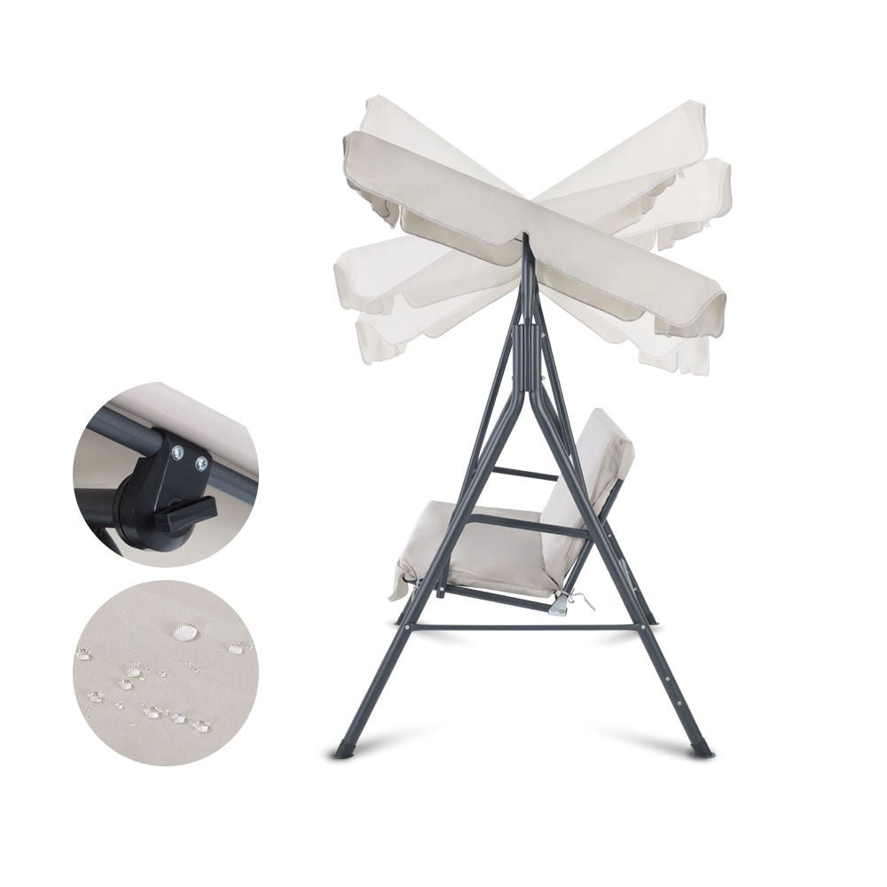 Outdoor Swing Chair Garden Bench Furniture Canopy 3 Seater Beige - Furniture > Outdoor - Bedzy Australia