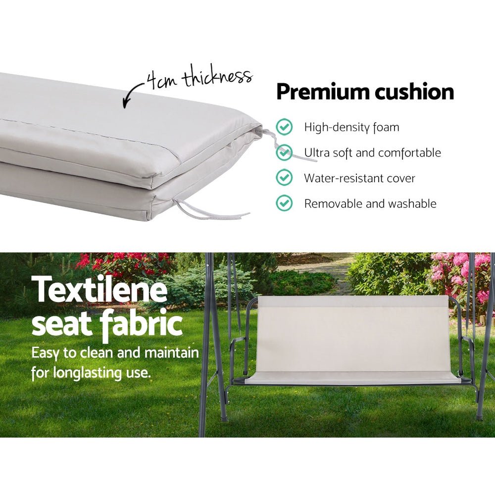 Outdoor Swing Chair Garden Bench Furniture Canopy 3 Seater Beige - Furniture > Outdoor - Bedzy Australia