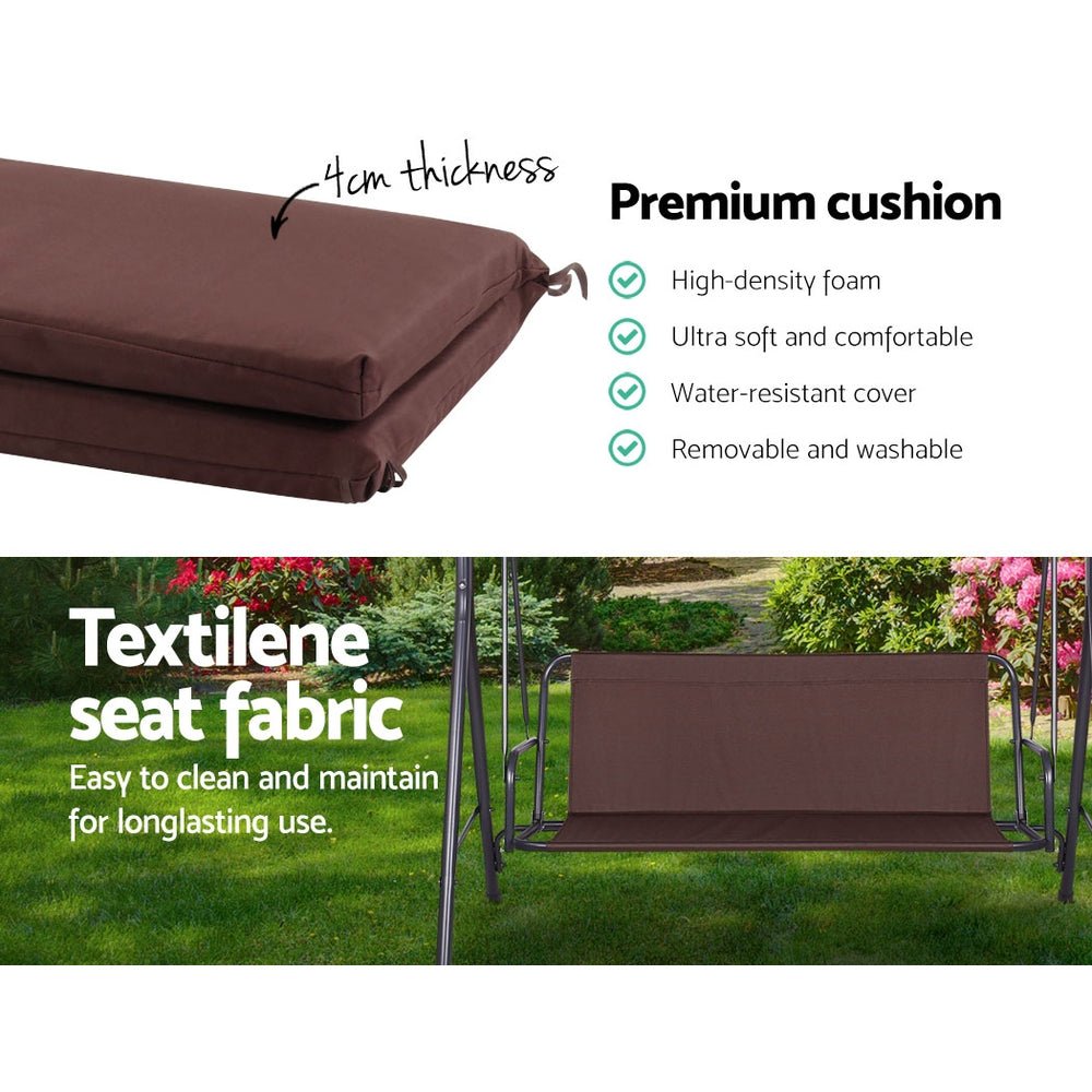 Outdoor Swing Chair Garden Bench Furniture Canopy 3 Seater Brown - Furniture > Outdoor - Bedzy Australia