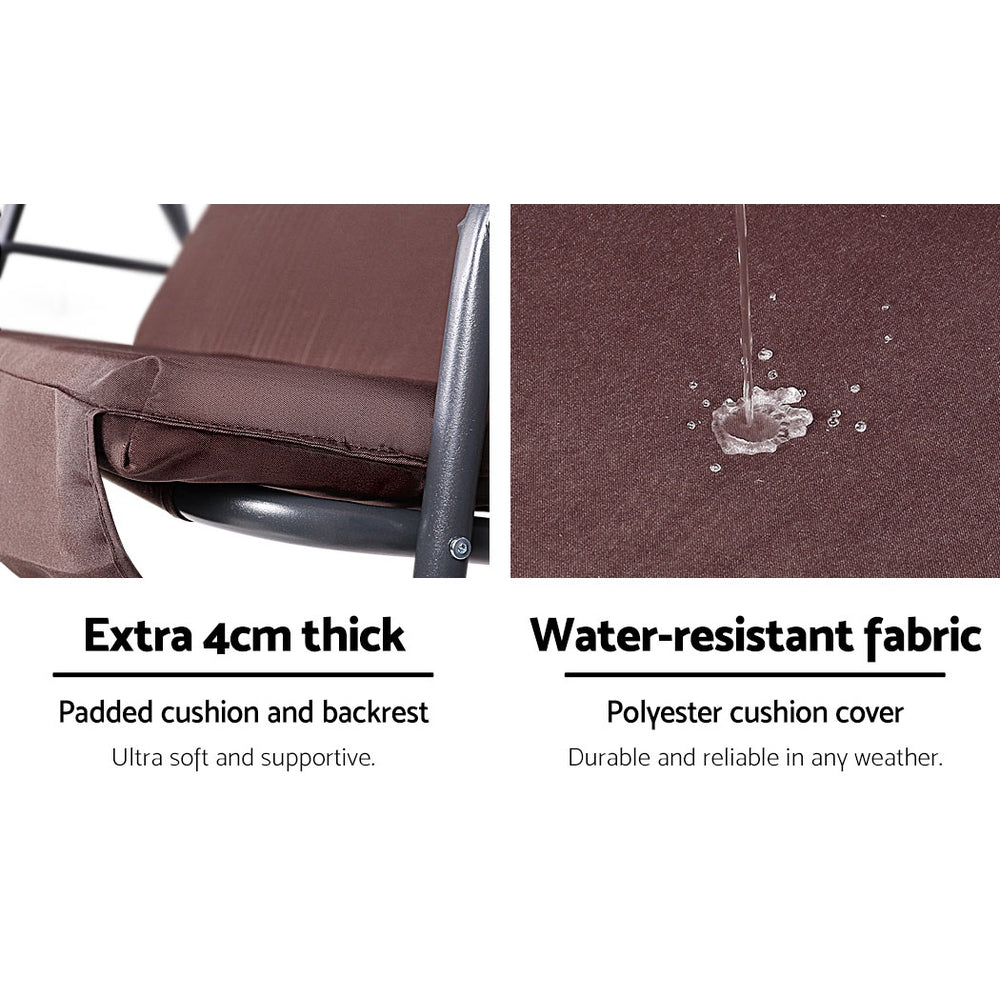 Outdoor Swing Chair Garden Bench Furniture Canopy 3 Seater Brown - Furniture > Outdoor - Bedzy Australia