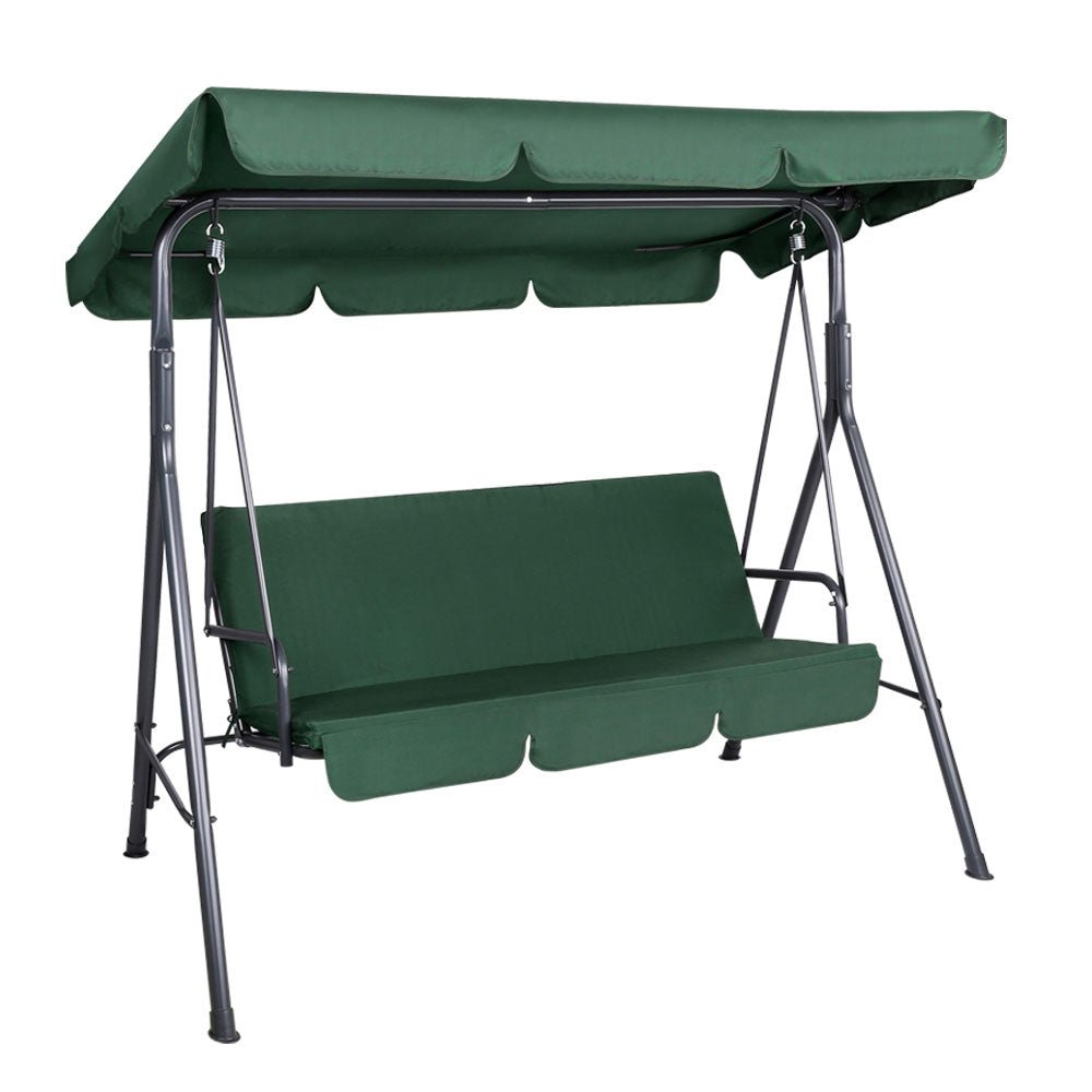 Outdoor Swing Chair Garden Bench Furniture Canopy 3 Seater Green - Furniture > Outdoor - Bedzy Australia