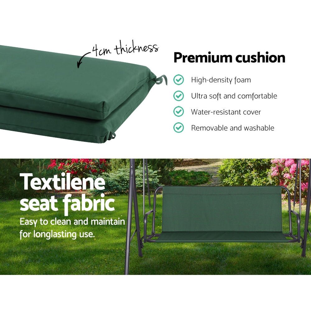Outdoor Swing Chair Garden Bench Furniture Canopy 3 Seater Green - Furniture > Outdoor - Bedzy Australia