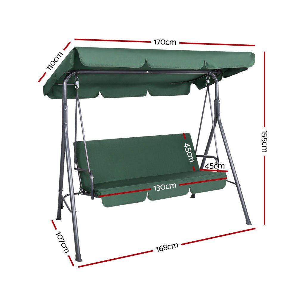 Outdoor Swing Chair Garden Bench Furniture Canopy 3 Seater Green - Furniture > Outdoor - Bedzy Australia