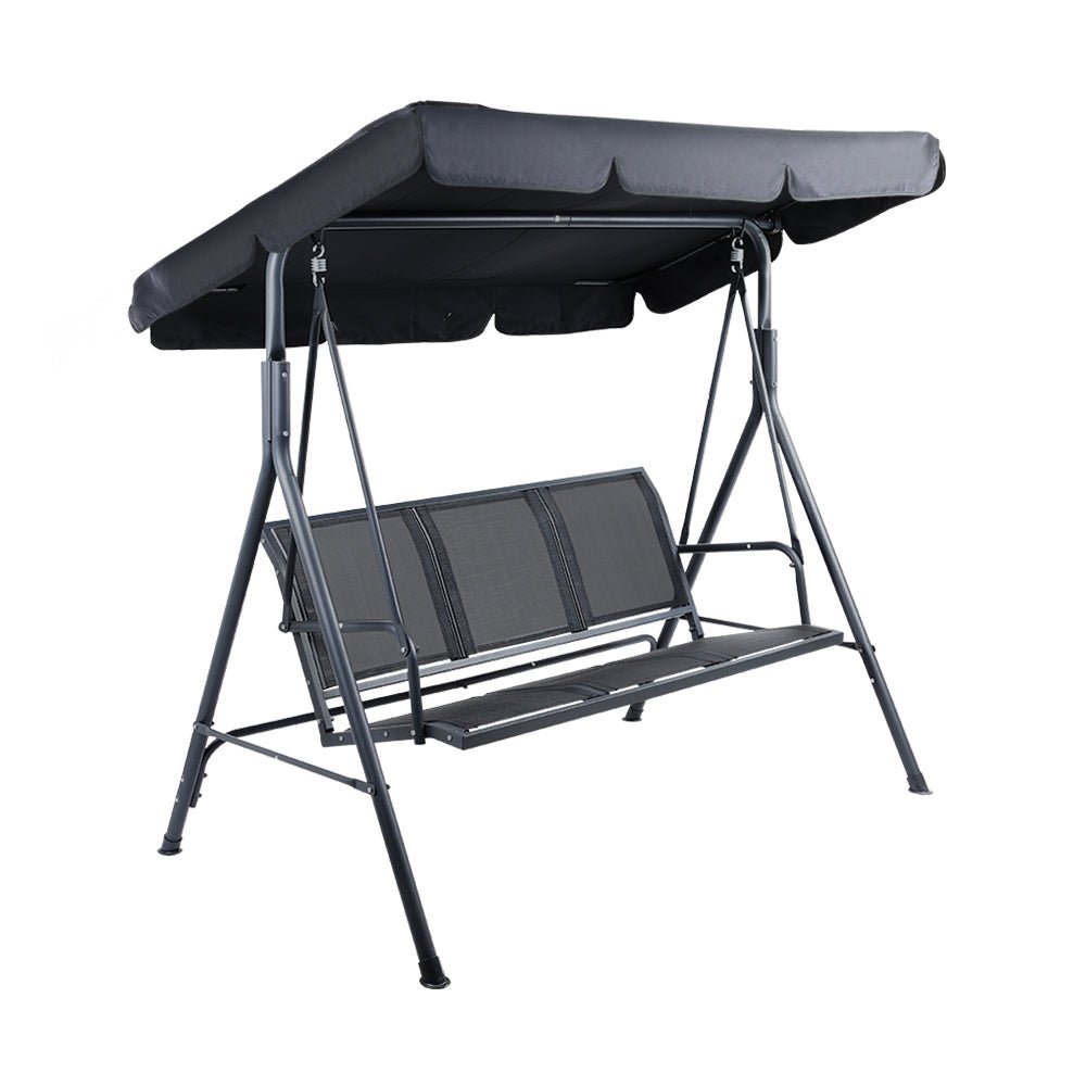 Outdoor Swing Chair Garden Bench Furniture Canopy 3 Seater Mesh Black - Furniture > Outdoor - Bedzy Australia