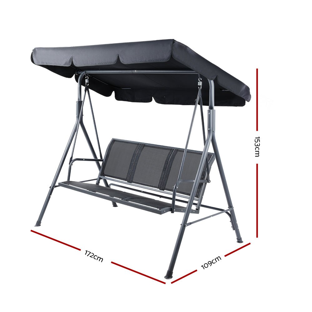 Outdoor Swing Chair Garden Bench Furniture Canopy 3 Seater Mesh Black - Furniture > Outdoor - Bedzy Australia