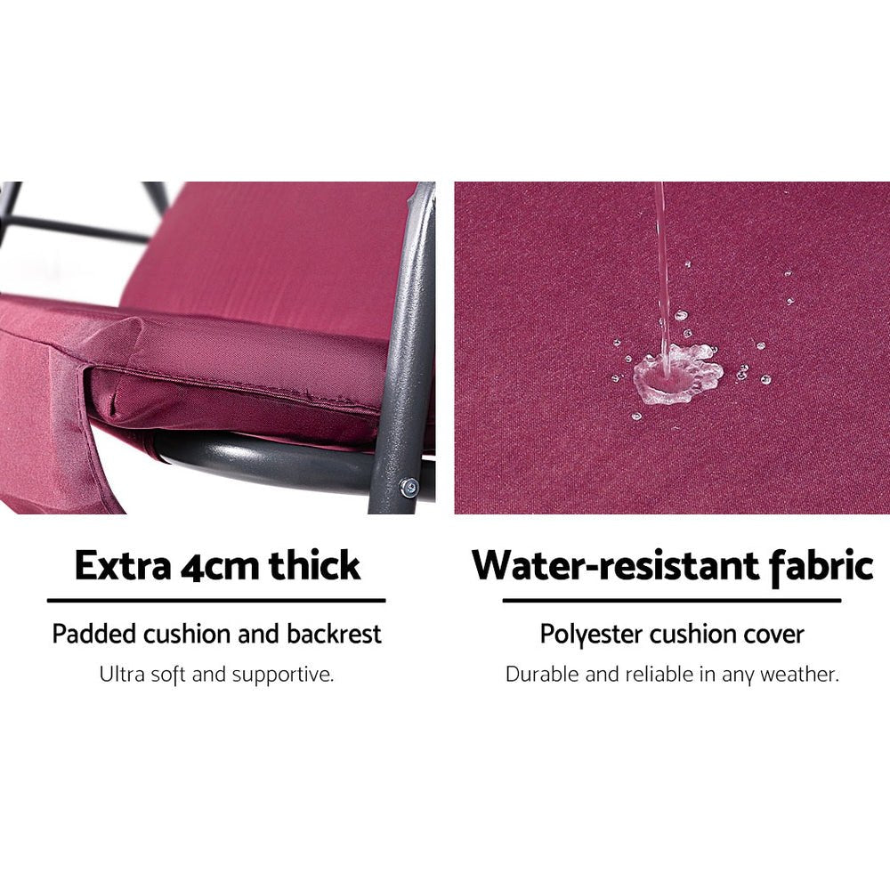 Outdoor Swing Chair Garden Bench Furniture Canopy 3 Seater Wine Red - Furniture > Outdoor - Bedzy Australia